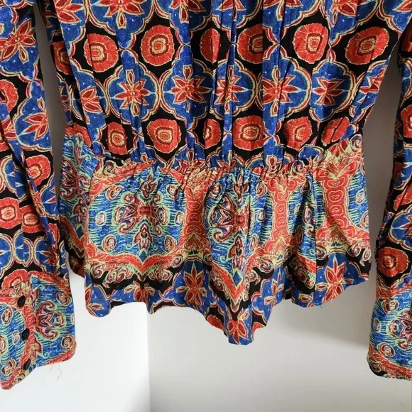 🕔 NWOT | Free People | Falling For You | Paisley Surplice Peplum | Blu/Orng | XS - Picture 4 of 7